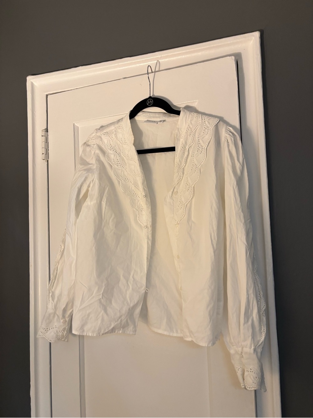VILA Cream Eyelet-Trim Long Sleeve Blouse